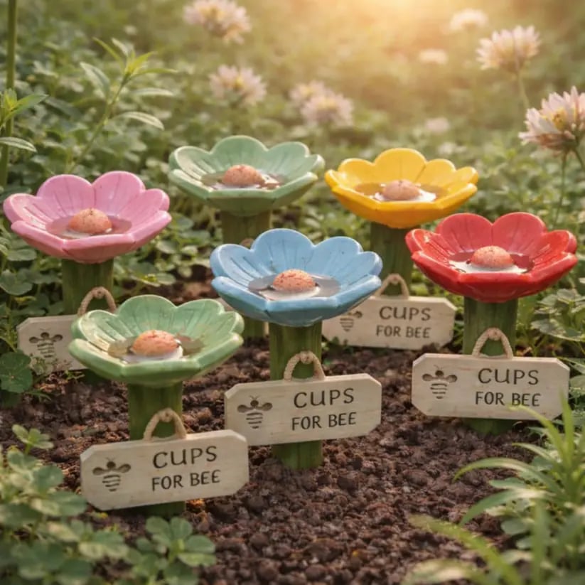 🌸🐝Flower-Shaped Ceramic Bee Watering Station