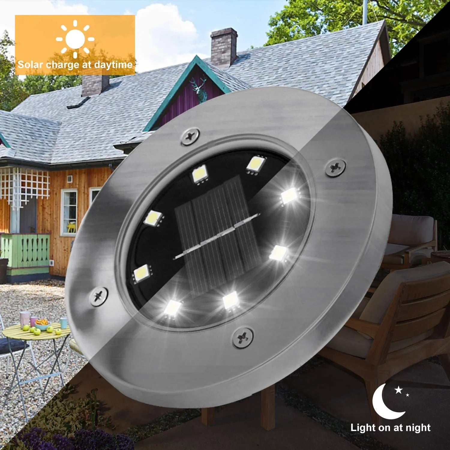 12 Pack Outdoor Stainless Steel Solar Lights - Solar Landscape Lighting
