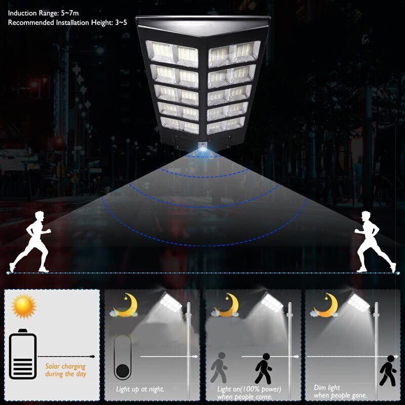 2000W LED Super Bright Outdoor Remote Control Solar Street Light