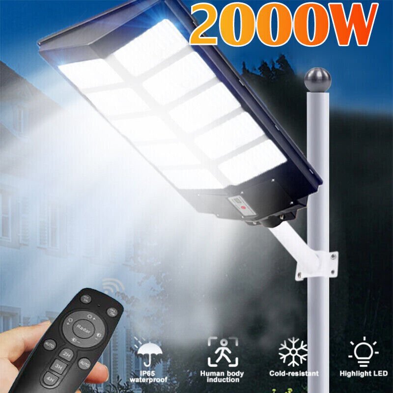 2000W LED Super Bright Outdoor Remote Control Solar Street Light